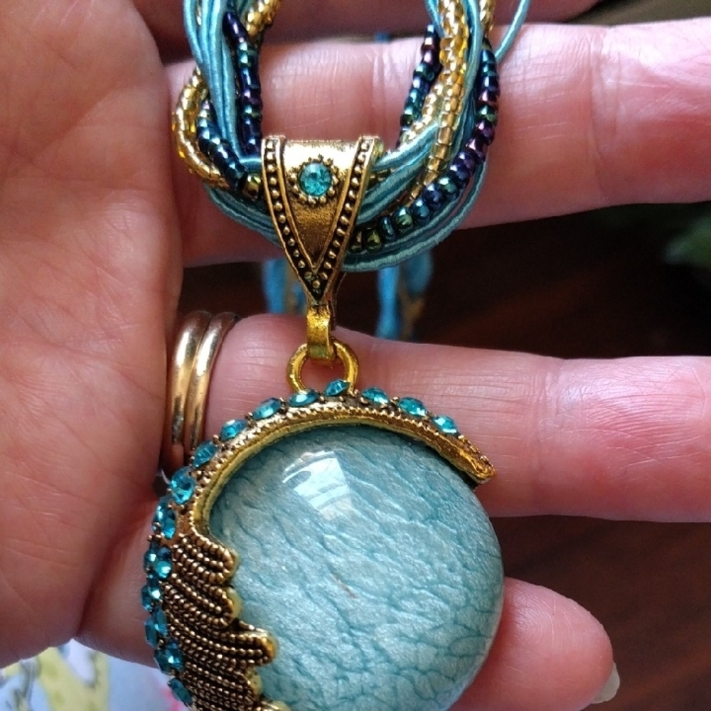 🌲Abstract Blue and Gold Necklace